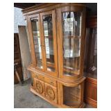 Oak China display case bow side glasses  2 pc,