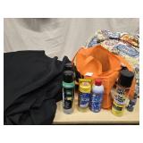 Lot - 4 black table cloths, Paisley bed spread,