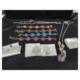 4 Sterling silver bracelets with colored stones.