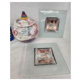 2 Beatriz Castro Artglass square candy dishes and