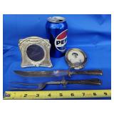 2 sterling picture frames and Sterling handled