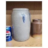 2 stoneware crocks both have CRACKS.  Look at the