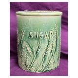 Hull Wheat Pattern Sugar canister.  Green glaze