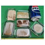 6 souvenir vintage glass paperweights.