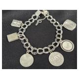 Sterling silver dounle link charm bracelet with 3