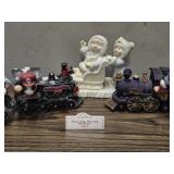 2 Mary Moo Moos Trains 7 pieces and a Snowbabies