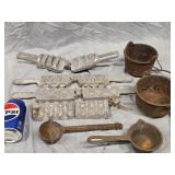 2 Lead pots, 2 ladles, 4 sinker molds look at