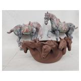 2 Sancai-glazed Clay pottery horses Made in Hong