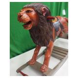 Carved Roaring Lion Riding Rocking Hobby Toy.