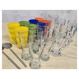 Glass sets lot - 8 ribbed color coded glasses, 8