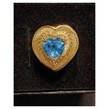 10 K gold ring with heart shaped blue Zircon