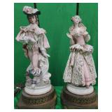 Cordey vintage figural lamps.  Victorian courting