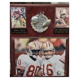 Joe Montana and Jerry Rice cards and a photo