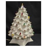 14" Ceramic Christmas Tree white with gold tips,