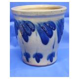 1989 ELDRETH Pottery blue decorated crock.