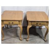 Pair Ethan Allen Oak End Tables with drawer look