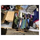 Lot - Green oil lamp, books, plaques and more