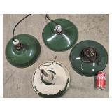 4 Green Enamel hanging lights one is painted