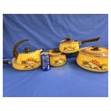 5 Merry Mushrooms Pans, Enamelware,  4 Pans, 3