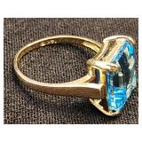 14 K gold ring with Blur Topaz stones.  Estate