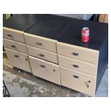 3 cabinets on casters  with keys, each has 3