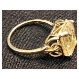 14 K gold ring with square quartz stone.  Estate