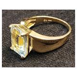 14k gold ring with Aqua rectangular stone.  All