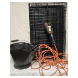 Lot- Tin Coal bucket withscoop, small dog cage,