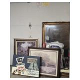 Large Beveled mirror,  2 floral prinfs, and