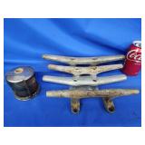 Boat bow light and 4 boat cleats (various ages