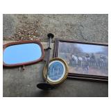Maple mirror,  large Horse / Foxhuntlng  print,