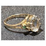 14K Gold Ring with cut oval main stone and 2