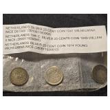 3 Netherlands Coins 1941 / 1849 / 1914 Twenty