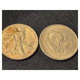2 Silver Half Dollars 1942 Walking Liberty  and