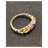 14 K gold ring rope design with 3 gems stones