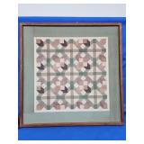 1988 wood mosaic artist signed.  Quilt patter.