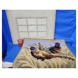 Wool hand piled hook rug with pheasants and