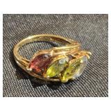 10K Gold Ring with 5 Marquette cut stones, total