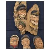 6 Bosson Heads chalkware sailors - 3 are mounted