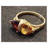 10 K gold ring with garnet stones.  Estate
