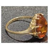 14K Gold Ring with Oval Amber Stone look at