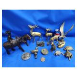 3 brass deer, brass eagle, brass car. Duck. 2