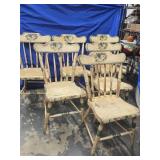 6 Anne Plank Seat chairs with pld stenciling look