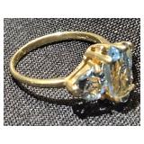 10K Gold Ring with 3 Topaz stones Marquis style