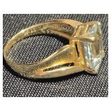 14K Gold Ring with square cut  Aqua stone look at