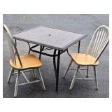 Iron Patio  table  and 2 wood chairs look at