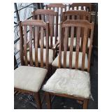 6 Modern Oak chairs, upholstered seats look at