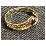 14K Gold Filigree Ring with sapphire stone look