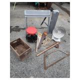 Roller stool, heat fan, rope, saws, advertising