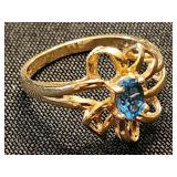 10 K gold ring with Blue Zircon stone with Floral